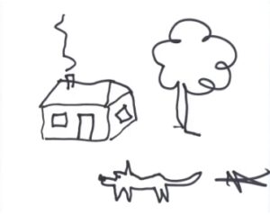 House, tree, dog